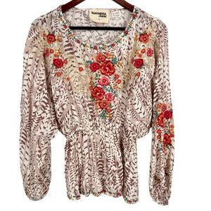 Anthropologie Savanna Jane Sz Small Floral Artsy Blouse Shirt Top Boho Festival
